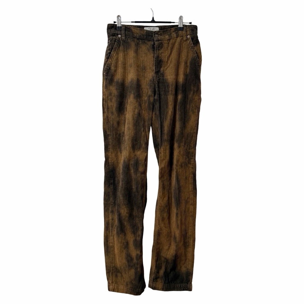 Free People Reese Pitched Straight Corduroy Pants Size 24 Black Tie Dye Grunge